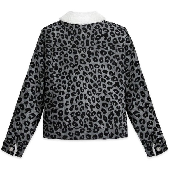 DISNEY Mickey Mouse leopard print grey black Sherpa shacket jacket crop coat S - Picture 5 of 17